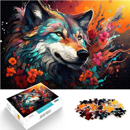 Puzzle für farbenfrohe psychedelische Kunst, Blumenteufel, Wolf, 1000 große Teile, Puzzle für Erwachsene, Holzpuzzle für Puzzlegeschenke, 1000 Teile (50 x 75 cm)