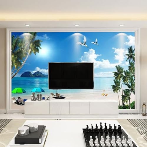 tyujlkjddlf Tapete Wandbild 3D Benutzerdefinierte 3D Strand Meereslandschaft Tapete Tv Hintergrund Wandtapete 8D Mittelmeer Strand Wandbild Wohnzimmer Wandverkleidung-350Cmx245Cm