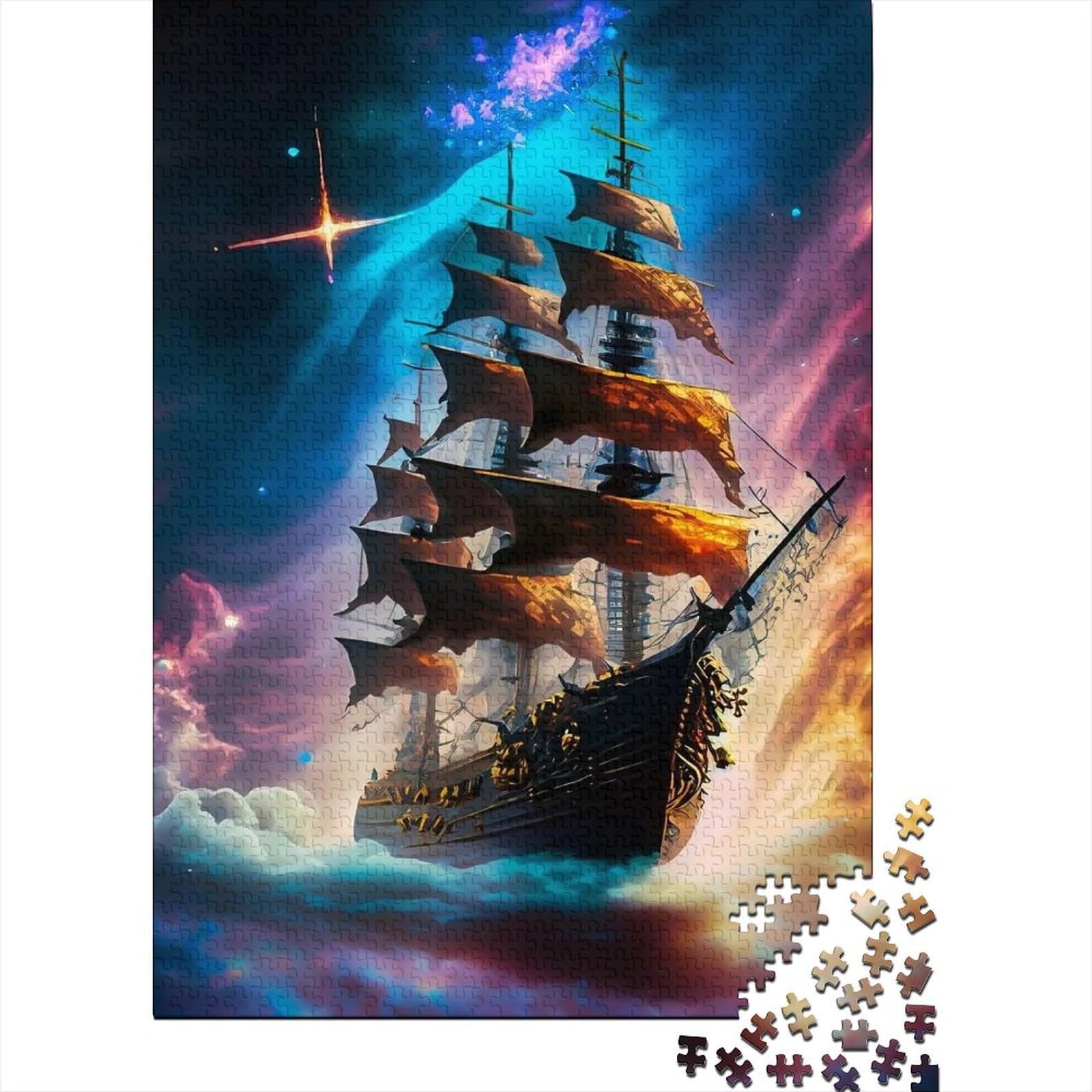 1000-teiliges Puzzle für Erwachsene Teenager, magisches Piratenschiff, lustiges Puzzle für Erwachsene, 1000-teiliges Puzzle für Erwachsene, Lernspiel, Herausforderungsspielzeug, 75 x 50 cm