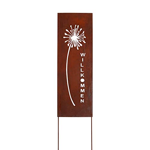 RM Design Gartendeko Gartenstecker aus Edelrost Metall Schild Pusteblume 133 cm für Garten Terrasse oder Balkon