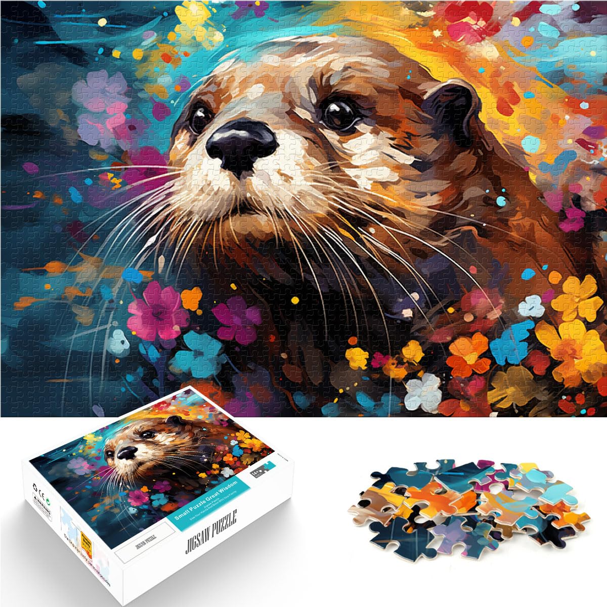 Puzzles, Geschenke, Spielzeug, Otter, bunt, psychedelisch, für Erwachsene, Puzzles mit 1000 Teilen, Holzpuzzle als Geschenk für die ganze Familie, 1000 Teile (50 x 75 cm)