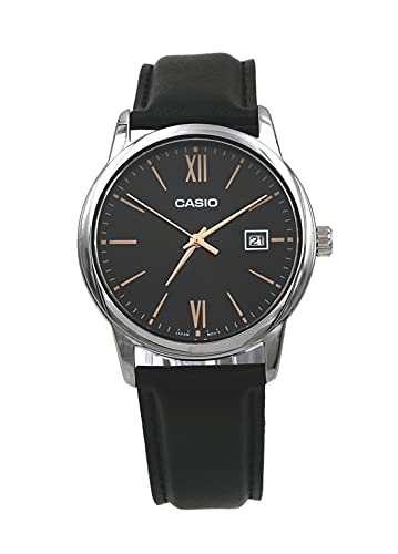 Casio MTP-V002L-1B3 Men's Standard Dress Analog Black Leather Band Silver Dial Date Watchh