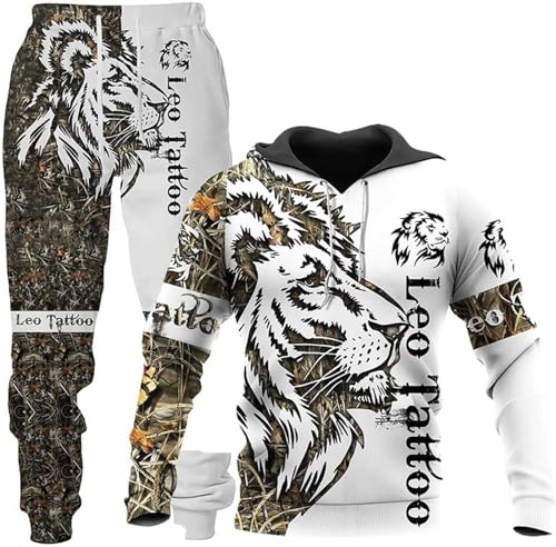 RIAAJ Unisex 3D Wolf Druck Hoodie Herren Jogginganzug Unisex Sweatshirts Hoody + Hose Sets (F12,5XL)