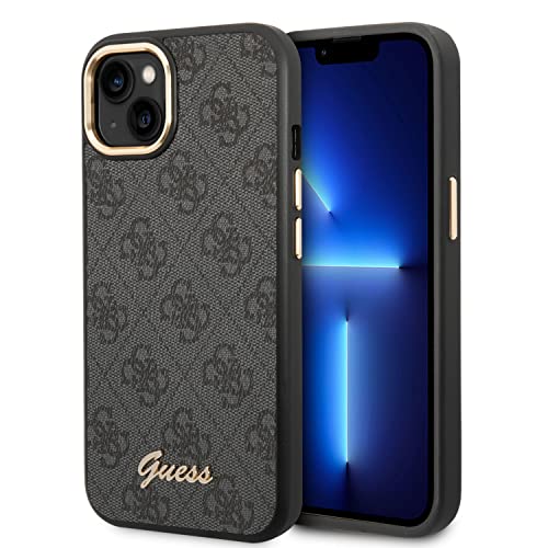 Guess Handyhülle für iPhone 14 Plus in Schwarz 4G Muster & Script Logo, Anti-Kratzer PC/TPU, Bequeme & langlebige Hartschale mit zugänglichen Anschlüssen & Stoßdämpfung