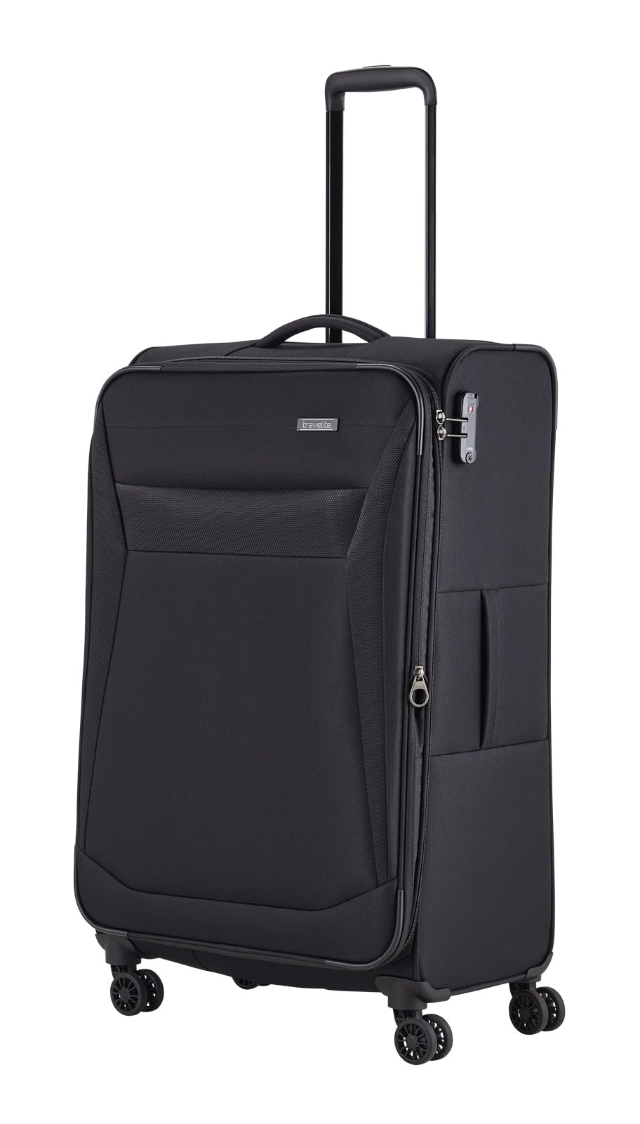 travelite 4-Rad Koffer Größe L Weichschale, Gepäck Serie CHIOS mit Dehnfalte + Kantenschutz, Trolley in zeitloser Optik, 78 cm, 90 - 97 Liter, Schwarz