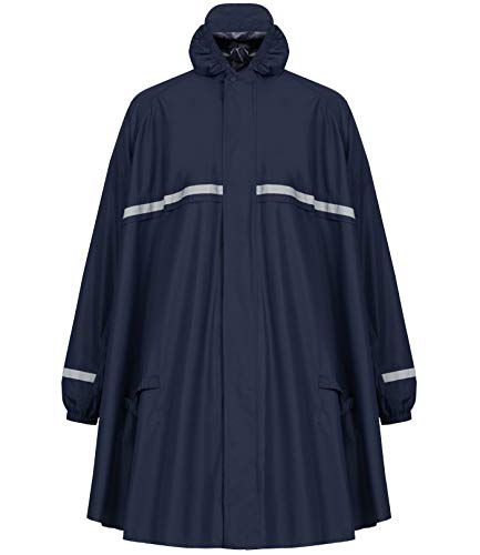 HOCK Regenponcho mit Reissverschluss und Ärmeln - Fahrradponcho Wasserdicht & Atmungsaktiv - Mit Kapuze und Reflektoren - Herren Damen Regenschutz - Hochwertige Regenbekleidung (blau, XL)