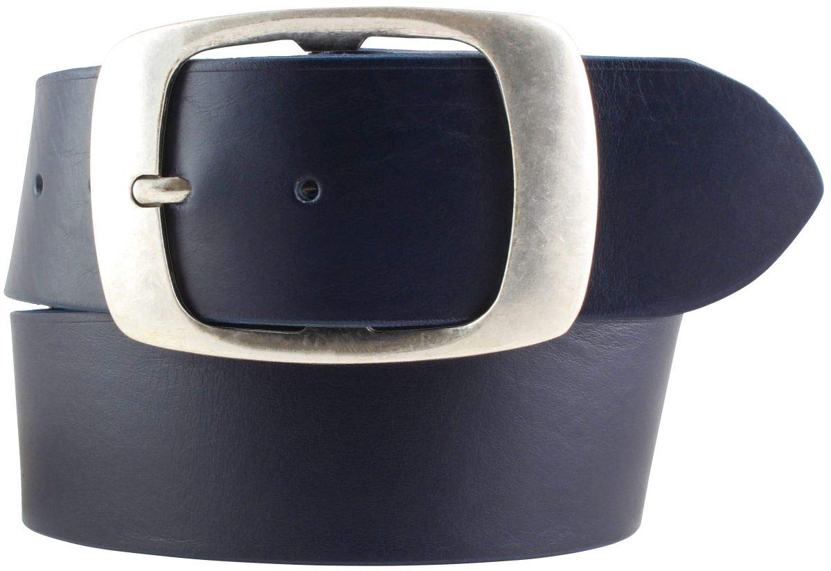 BELTINGER Jeansgürtel aus Vollrindleder 5 cm mit Doppel-Schnalle | Leder-Gürtel 50mm | Breiter Ledergürtel aus echtem Leder | Marine 85cm