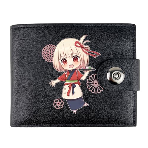 Lycor-is Reco-il Geldbörse Anime, Kunstleder Kartenetui Geldtasche mit Münzfach, PU Leder Münzbörse Wallet mit Sichtfenster, für Männer Geschenke(Color:Black 1)