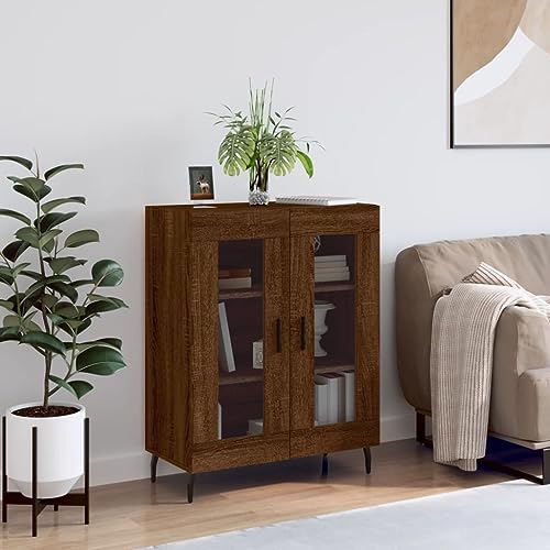 CCCINER Sideboard Braun Eichen-Optik 69,5x34x90 cm Holzwerkstoff,Zeitloses Sideboard mit Glasvitrine Die perfekte Aufbewahrungslösung für dein Zuhause