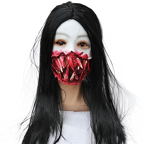 Gruselige Frauen-Kopfbedeckung Langhaar Gruselige Frau Kopfbedeckung Halloween Party Cosplays Kostüm Gruselige Kopfbedeckung Kopf Horror Prop Gruselige Party Cosplays Kostüm Kopfbedeckung Prop Frauen