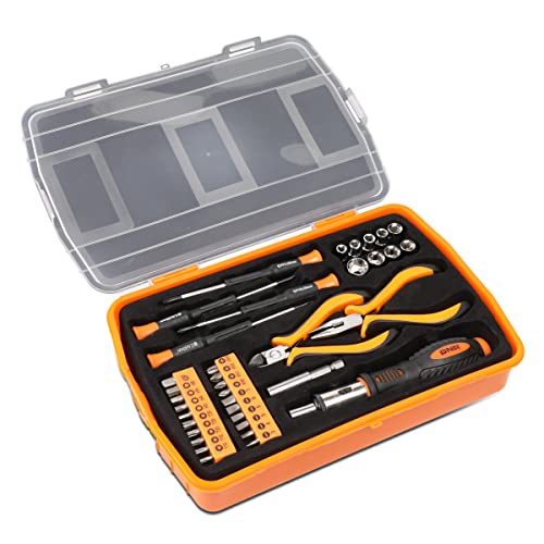 DNA Motoring TOOLS-00035 37-teiliges Handwerkzeug & komplettes Bohrer-Set, inklusive Schraubendreher, Zange, Ratschen-Bit-Treiber, 1 Kit, Orange/Schwarz