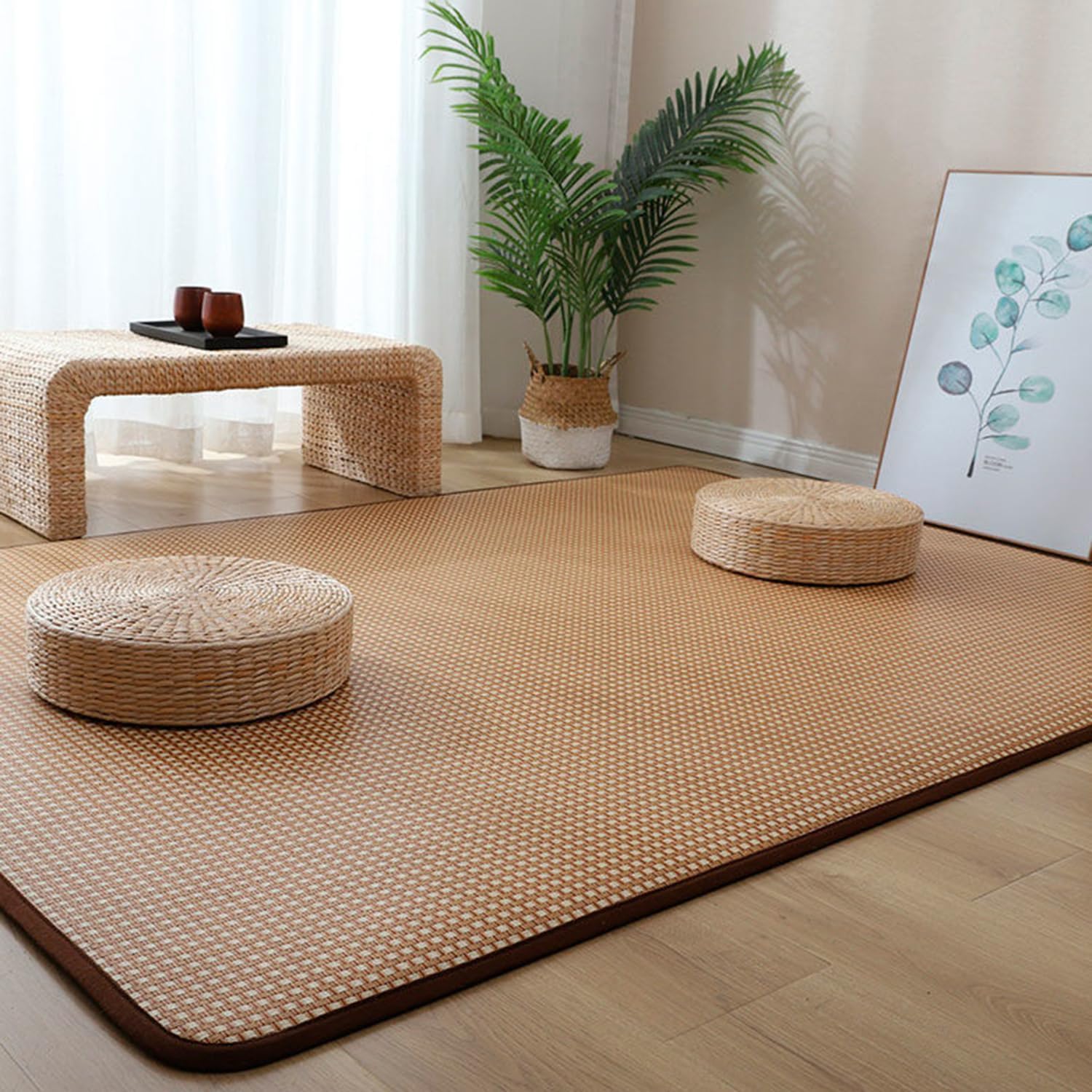 Japanische Tatami-Bodenmatte, natürlicher Bambusteppich, rutschfeste Bodenmatte, Sommer, Faltbare Bodenschlafmatte, Innenbodenteppich für Wohnzimmer, Schlafzimmer, Krabbelspielmatte, F, 150