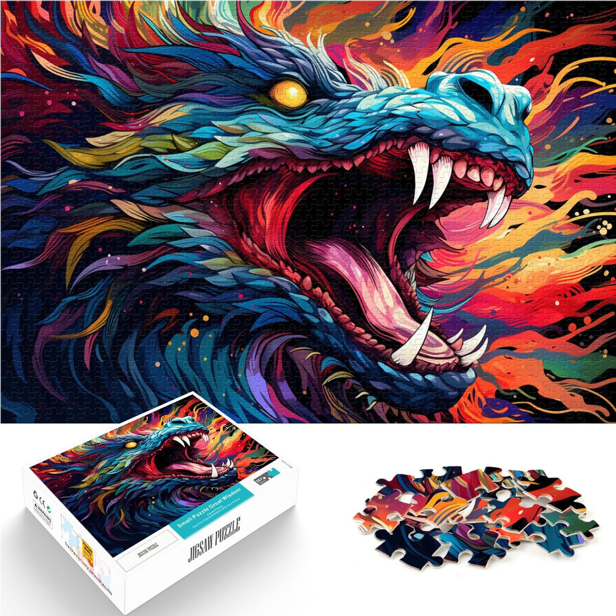 Puzzle für Atemberaubendes, farbenfrohes Drachengebrüll, 1000-teiliges Puzzle, Holzpuzzle, ganze Familie, 1000 Teile (50 x 75 cm)