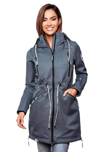 MARIKOO Damen Softshell Jacke Outdoor Funktionsjacke wasserabweisend mit warmen Teddyfleece B886 [B886 - Dusty Blue Größe M - Gr. 38]