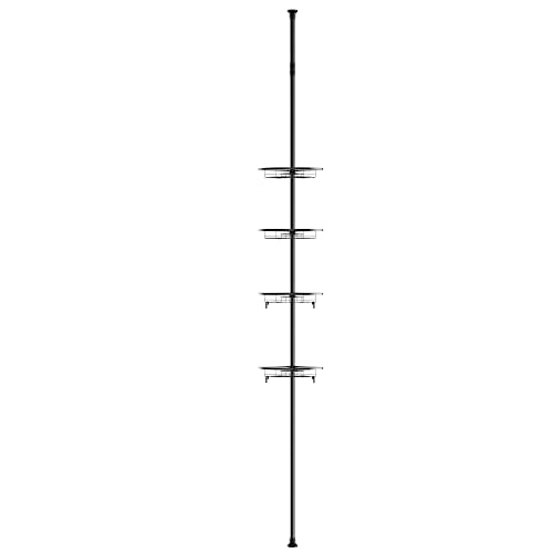 THINFAR Duschregal, Badregal mit 4 Tabletts, Duschecke, kein Bohren notwendig, Teleskop Duschregal Edelstahl rostfrei höhenverstellbar 110-280 cm (4 Stufen，Noir)