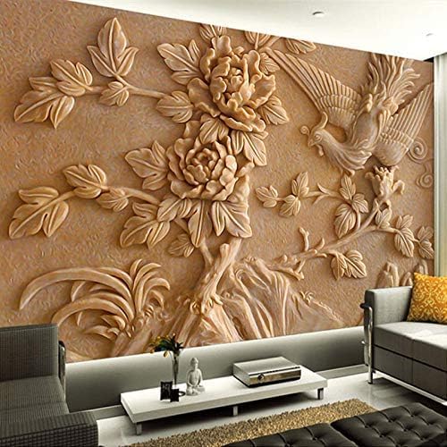 XLMING Jade Phoenix Kamee Und Vogel Pfingstrose Blume Küche Esszimmer Arbeitszimmer Wohnzimmer TV Hintergrund Wand 3D Tapete-150cm×105cm