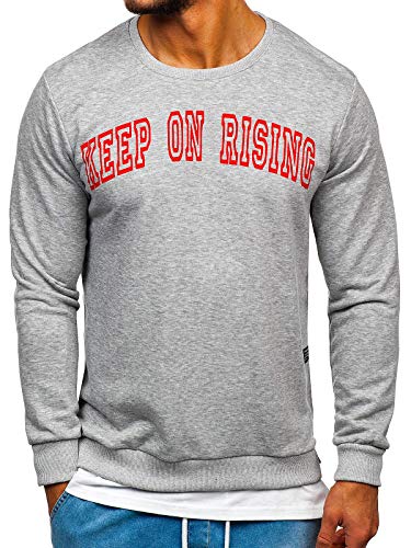 BOLF Herren Sweatshirt Pullover mit Aufdruck Pulli Rundhalsausschnitt Sport Style 11114 Grau L [1A1]