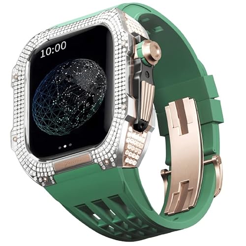 TONECY Uhren-Modifikationsset, Luxus-Uhrenarmband-Set für Apple Watch 6, 5, 4 SE, 44 mm, luxuriöses Fluorkautschuk-Armband, Titangehäuse für iWatch 6/5/4/SE, 44 mm, Serie Upgrade-Modifikation (Farbe: