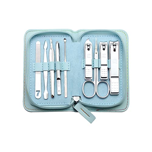 Zehennagelknipser 9-teiliger Nagel-Clipper-Kit Edelstahl-professionelle Pediküre-Maniküre-Kit Beauty-Tool-Schönheits-Kit mit Pu. Lederabdeckung Unisex. Nagelknipser-Set (Color : Blue1)