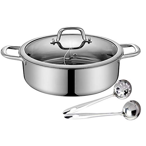 Edelstahl Dual Side Hot Pot, 32 cm Topf 2 Grid Kochtopf,Kochgeschirr Yuanyang Töpfe Geeignet für Induktionsherde, Gasherd, Halogenöfen