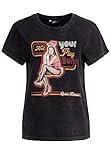 Queen Kerosin Damen Acidwashed | Boyfriend T-Shirt | Regular Fit | Frontprint | Kurzarm | Roll-Up Sleeves | Wine Red | Tattoo | Soutch Dakota Not Your Playbunny