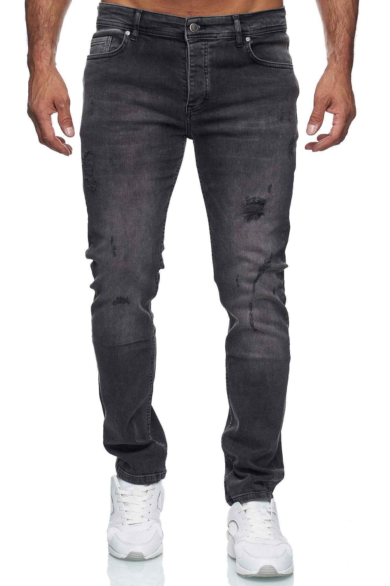 Reslad Jeans Herren Destroyed Look Slim Fit Denim Strech Jeans-Hose RS-2062 (W29 / L32, Schwarz (2090))