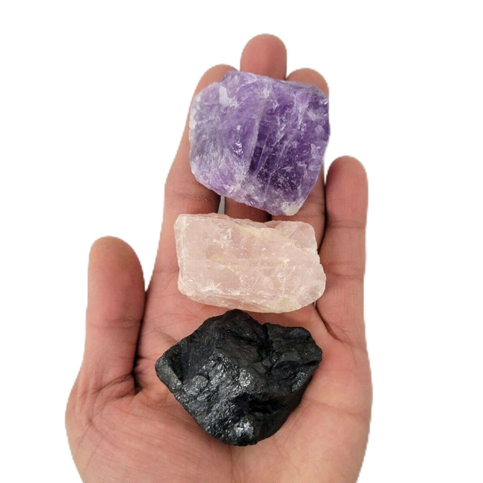 Amethyst Kristall Rosenquarz Schwarzer Turmalin Rohkristalle Set,Kristalle Gesetzt