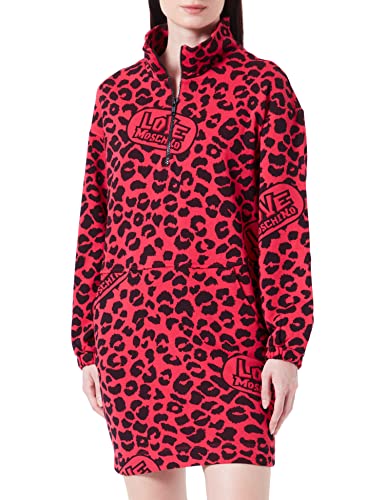 Love Moschino Damen Relaxed Fit Long Sleeves in 100% Cotton Fleece With Print Dress, Red Black, 42 EU