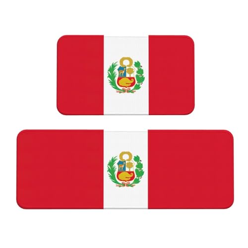 Küchenmatte, Motiv: Flagge von Peru, 2-teilig, rutschfest, wasserdicht, für Flur, Büro