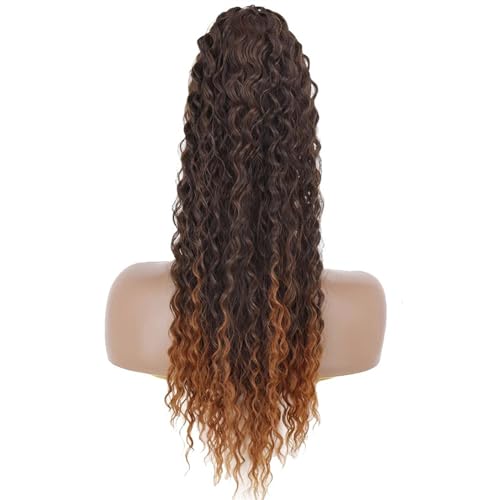 Pferdeschwanz Haarteil Langwelliger lockiger Pferdeschwanz mit Kordelzug, 66 cm, synthetische Clip-in-Pferdeschwanz-Extensions for schwarze Frauen, Afro-Locken-Pferdeschwanz mit Kordelzug, falsche Haa