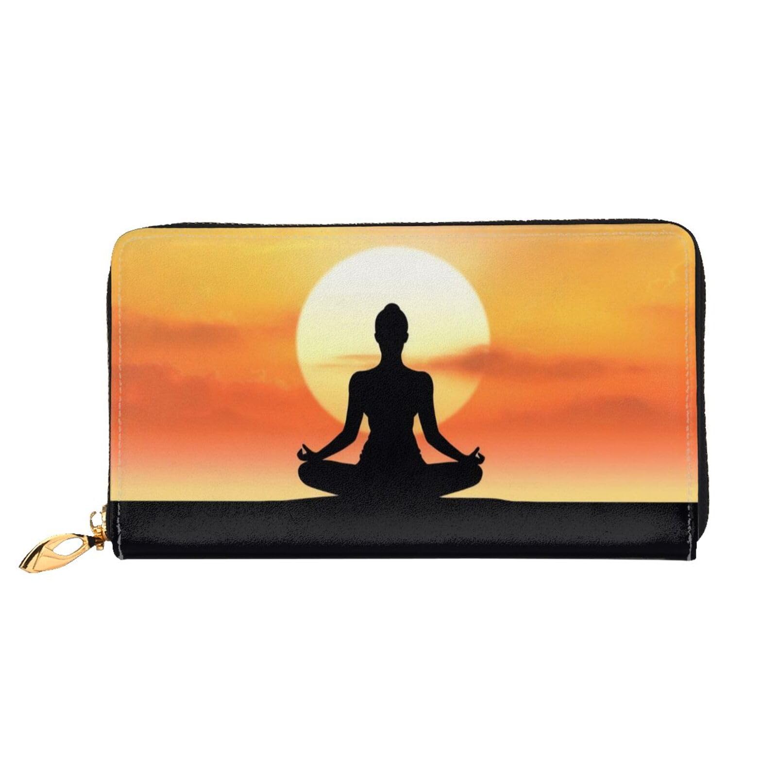 DENMER Gelbe Blumen Schmetterlinge Leder Geldbörse Kunstleder mit metallischem Reißverschluss geräumiges und stilvolles Accessoire für moderne Frauen Produkt, Yoga Meditation, Einheitsgröße, Modern