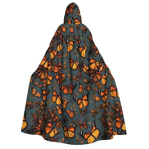 WURTON Heaps of Orange Monarch Butterflies Print Hooded Cloak for Men and Women Halloween Carnival Cosplay Theme Parties Decor