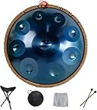 Handpan Drum Hand Pan 9 10 12 14 Noten Professionelles Schlaginstrument Handpan aus Stahl mit Reisetasche, Seildekoration und Schlägeln für Meditation Yoga Zen, Blau, 9 Noten