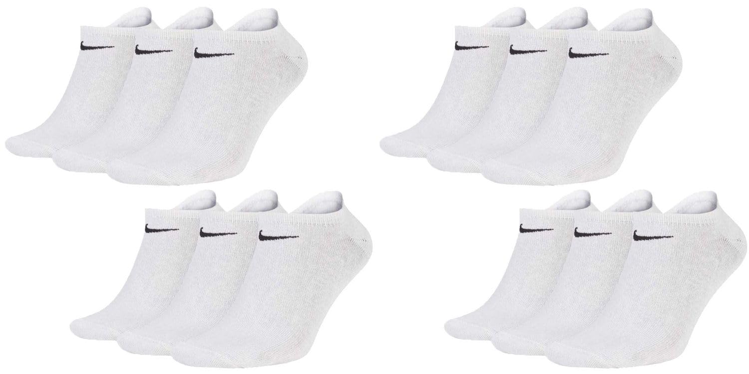 Nike Sneakersocken Socken 12 Paar Weiß Grau Schwarz Herren Damen Füßling, Farbe:Weiss, Socken Neu:42-46