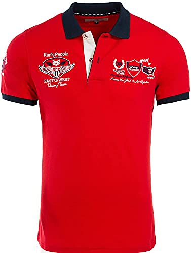 Karl´s People Kurzarm Poloshirt für Herren 100% Baumwolle by Carisma • Herren Polo Shirt mit Stickerei • Angenehmes Regular Fit Shirt für Büro und Freizeit K-103 3XL, Rot