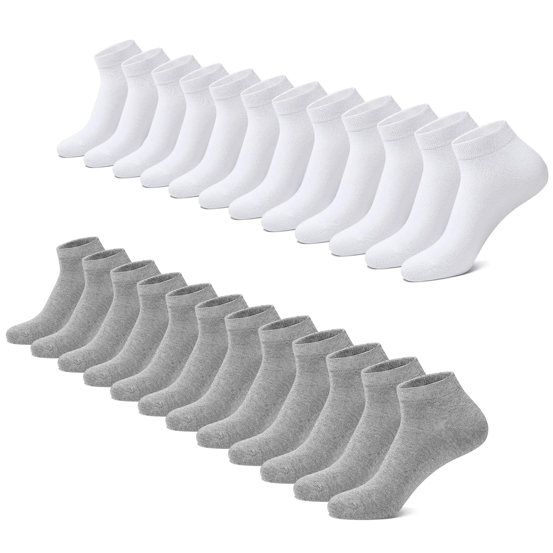 FALARY Sneaker Socken Herren Damen 12 Paar Kurze Halbsocken Baumwolle-GrauWeiß-39-42