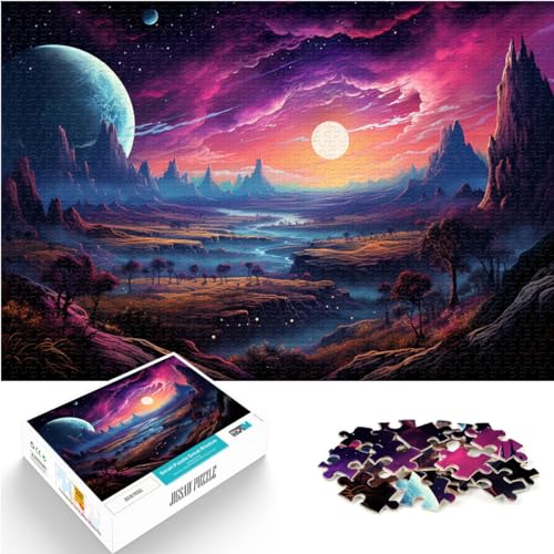 Puzzle für farbenfrohe, psychedelische Doppelplanetenlandschaft, Puzzle für Erwachsene, 1000-teiliges Puzzle, Holzpuzzle, anspruchsvolles Spiel, 1000 Teile (50 x 75 cm)