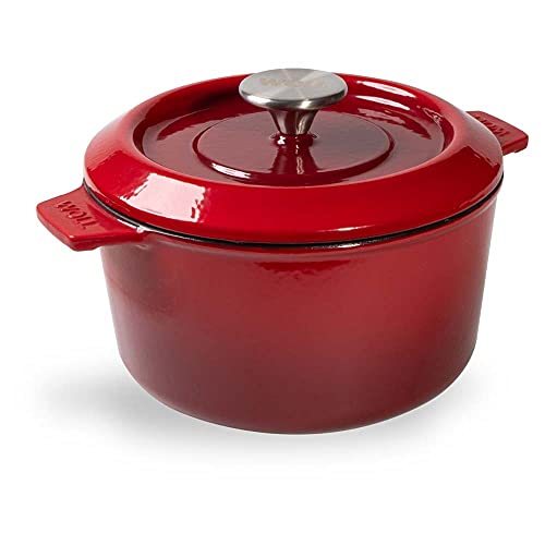 Woll Iron Gusstopf mit Deckel, 24 cm, 11 cm hoch, 5,2 Liter inkl. Silikon-Schutzgriffe Chili Red