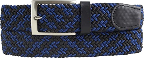 BELTINGER Hochwertiger Stretch-Gürtel mit echtem Leder 3,5cm | Elastischer, geflochtener Golf-Gürtel 35mm | Dehnbarer, mehrfarbiger Flecht-Gürtel | Segel-Gürtel | Schwarz 85cm