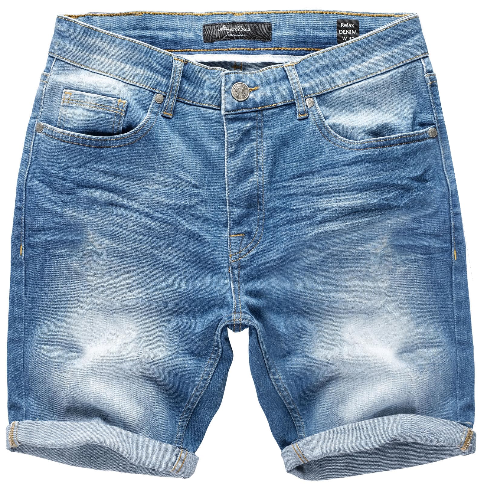 Amaci&Sons Herren Jeansshorts Bermuda Männer Kurze Hose Regular Fit 7981 Hellblau W31