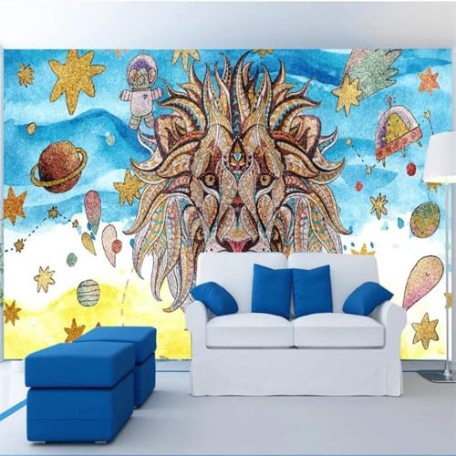 Cartoon Tier Löwe 3D Tapete Poster Restaurant Schlafzimmer Wohnzimmer Sofa TV Dekorative Wand-200cm×140cm