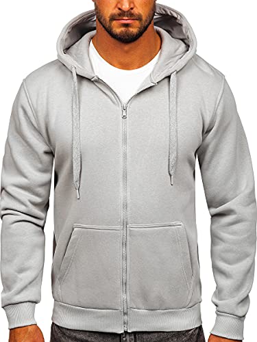 BOLF Herren Kapuzenpullover Reißverschluss Hoodie Sweatshirt mit Kapuze Pullover Pulli Langarmshirt Freizeit Sport Fitness Outdoor Casual Style 2008 Grau M [1A1]