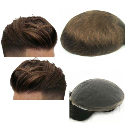 Toupet für Männer Haarersatz Systeme 10 * 8 haar teile Toupet for Männer Echthaar Prothese Herren Schweizer Spitze Haar Ersatz System Haar einheiten basis Perücke Männer(Light Brown)