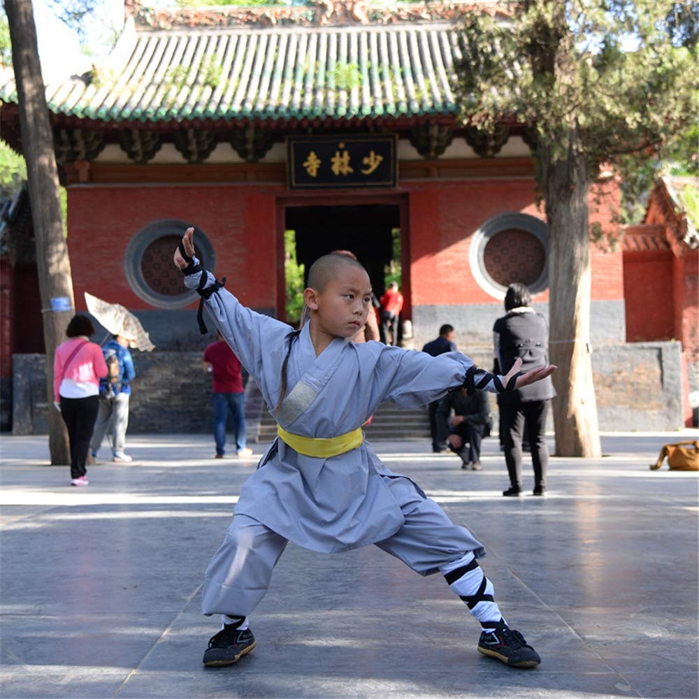 FJJLOVE Kinder Kung Fu Uniform, Chinesische Traditionelle Tai Chi Wushu Kleidung Kinder Kampfsport Performance-Kostüm Shaolin Taekwondo Training Bekleidung,Grau,XL