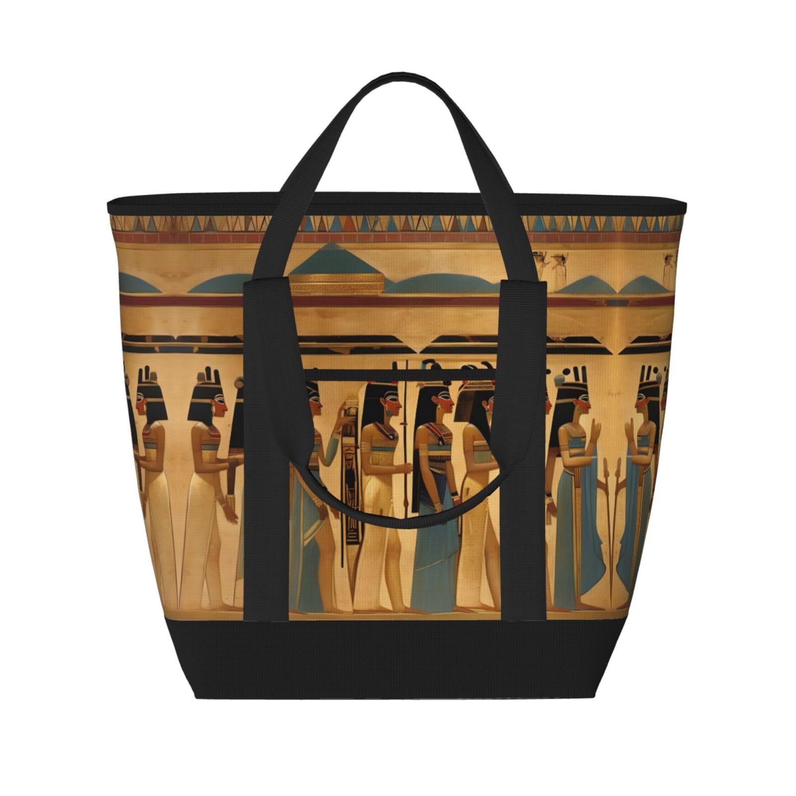 YQxwJL Isolierte Kühltasche mit Aufschrift "Women in Ancient Egypt Print", großes Fassungsvermögen, Einkaufstasche, Reisetasche, Strand, wiederverwendbare Einkaufstasche für Erwachsene, Schwarz,