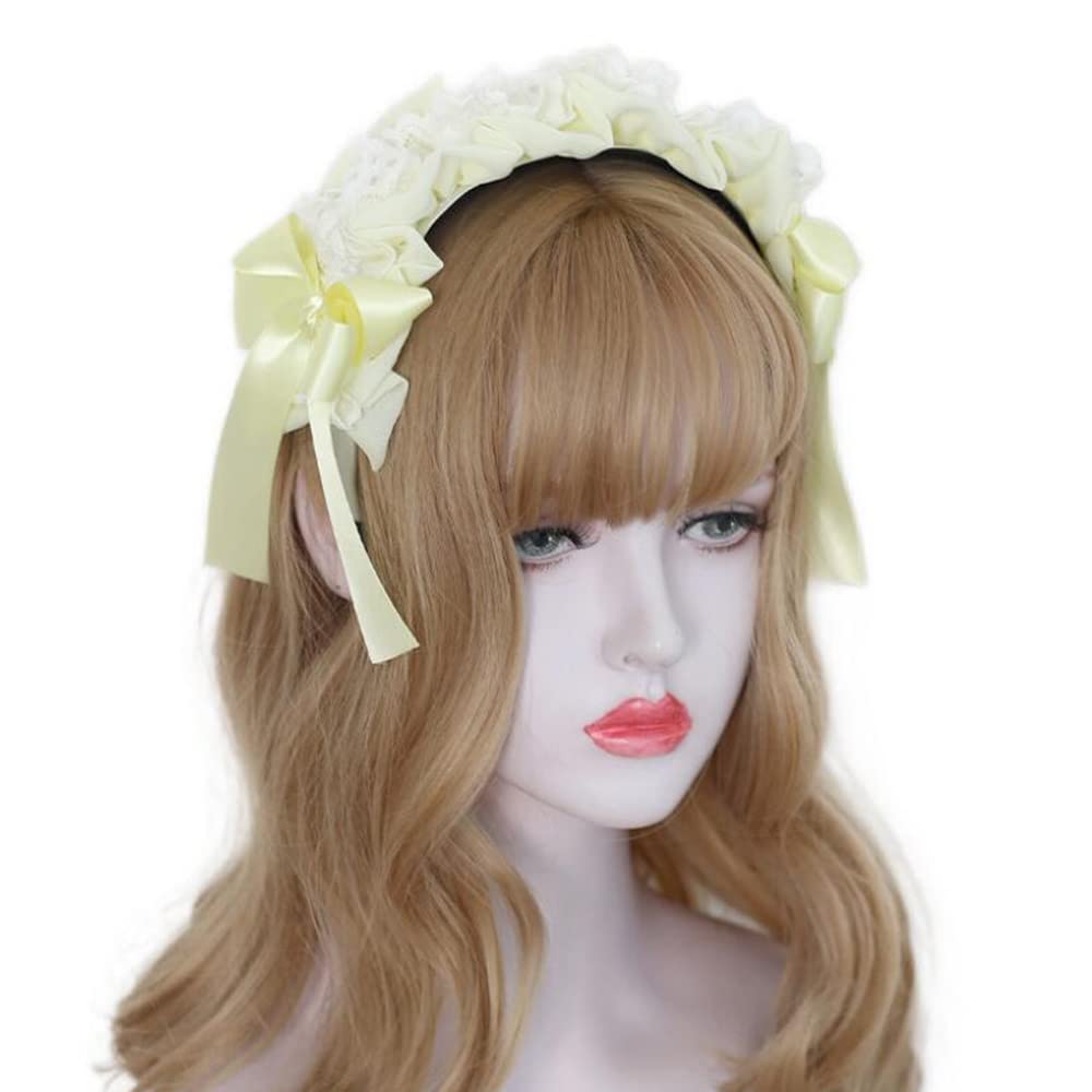 Niedlicher Lolita Kopfschmuck Spitze Schleife Haarband Anime Party Haarschmuck (Gelb)