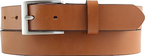 BELTINGER Überlängen-Gürtel für Herren aus Vollrindleder 3 cm | Ledergürtel mit silberner Gürtelschnalle 30mm | Hochwertiger Anzuggürtel | Cognac 125cm