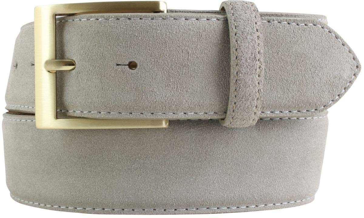 BELTINGER Jeans-Gürtel aus Veloursleder mit goldener Gürtelschnalle 4 cm | Velour-Ledergürtel 40mm | Herren-Gürtel Wildleder-Gürtel 4cm | Hellgrau 100cm