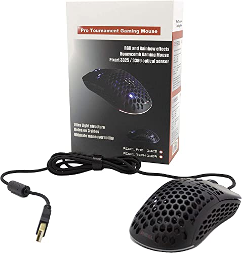 SIMPLETEK Maus Gaming 10000DPI Sensor Instant A825 LED RGB Rainbow 7 Buttons mit Kabel Schwarz Verdrahtet Wired Honeycomb