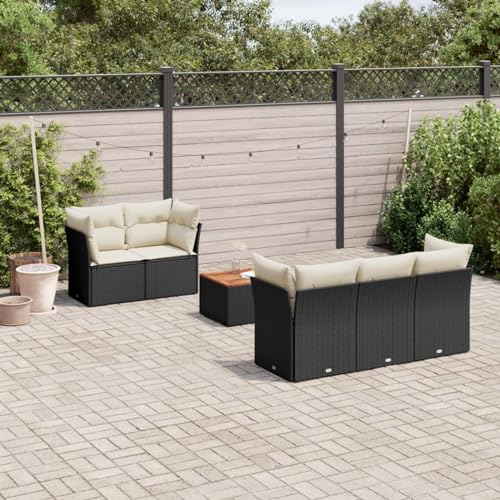 Juroupi 6-tlg. Garten-Sofagarnitur mit Kissen LoungemöBel Balkon Gartengarnitur Set Lounge MöBel Outdoor Schwarz Poly Rattan - 3223480